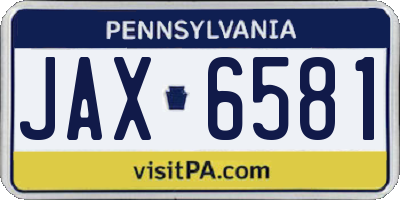 PA license plate JAX6581