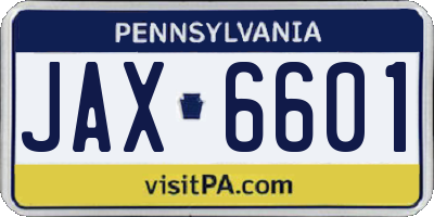 PA license plate JAX6601