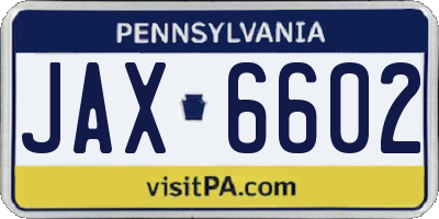 PA license plate JAX6602