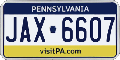 PA license plate JAX6607