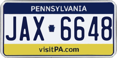 PA license plate JAX6648