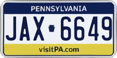PA license plate JAX6649