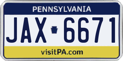 PA license plate JAX6671