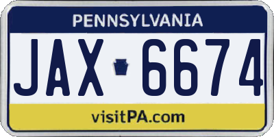PA license plate JAX6674