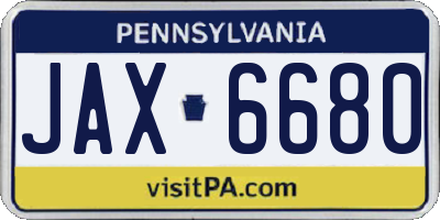 PA license plate JAX6680