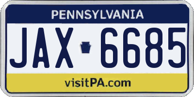PA license plate JAX6685