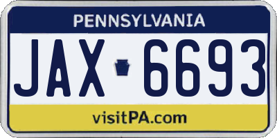 PA license plate JAX6693