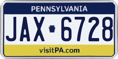 PA license plate JAX6728