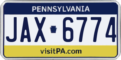 PA license plate JAX6774