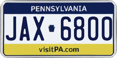 PA license plate JAX6800