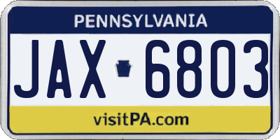 PA license plate JAX6803