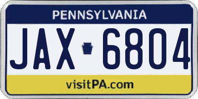 PA license plate JAX6804