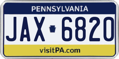 PA license plate JAX6820