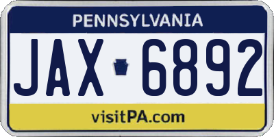 PA license plate JAX6892
