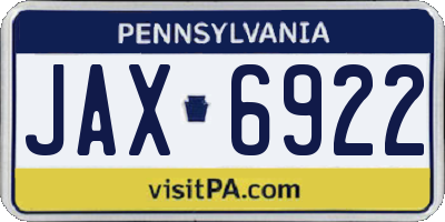 PA license plate JAX6922
