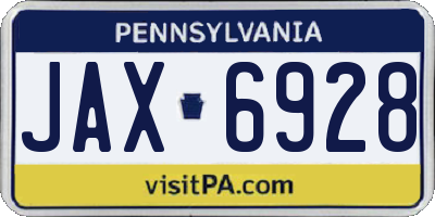 PA license plate JAX6928