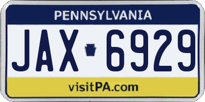 PA license plate JAX6929