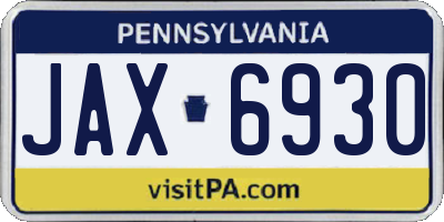 PA license plate JAX6930