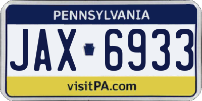 PA license plate JAX6933