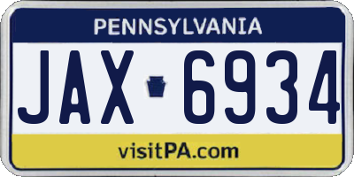PA license plate JAX6934