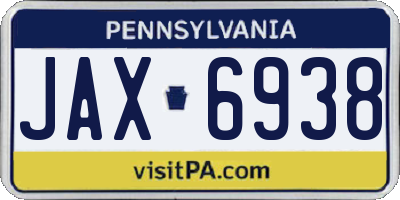 PA license plate JAX6938