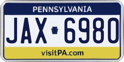 PA license plate JAX6980