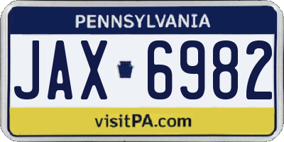 PA license plate JAX6982