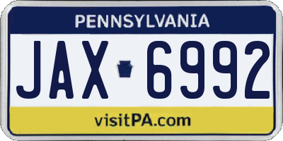 PA license plate JAX6992