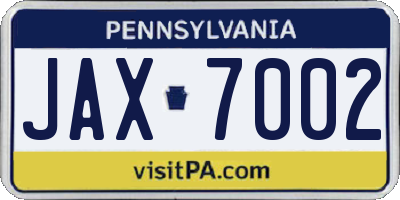 PA license plate JAX7002