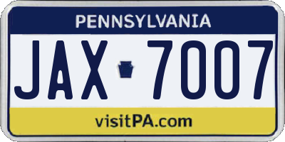 PA license plate JAX7007