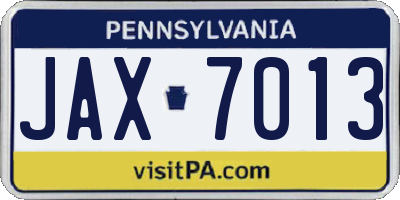 PA license plate JAX7013