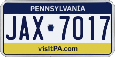 PA license plate JAX7017