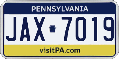 PA license plate JAX7019