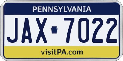 PA license plate JAX7022