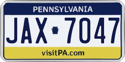 PA license plate JAX7047