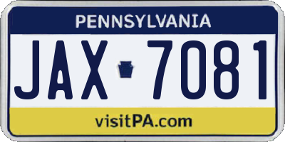 PA license plate JAX7081