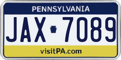 PA license plate JAX7089