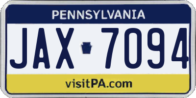 PA license plate JAX7094