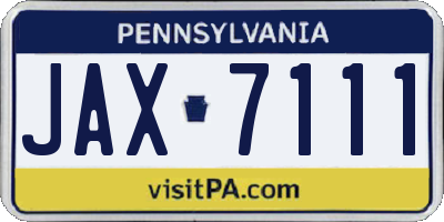 PA license plate JAX7111