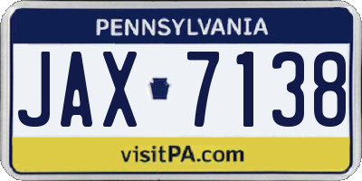 PA license plate JAX7138