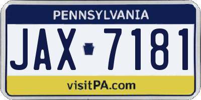 PA license plate JAX7181