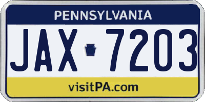 PA license plate JAX7203