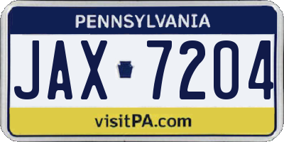 PA license plate JAX7204