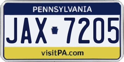 PA license plate JAX7205