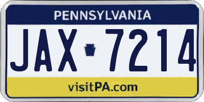 PA license plate JAX7214
