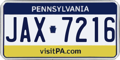 PA license plate JAX7216