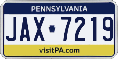 PA license plate JAX7219