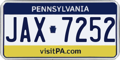 PA license plate JAX7252