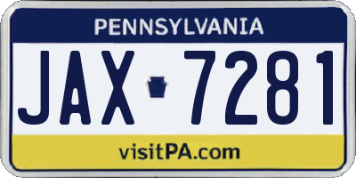 PA license plate JAX7281