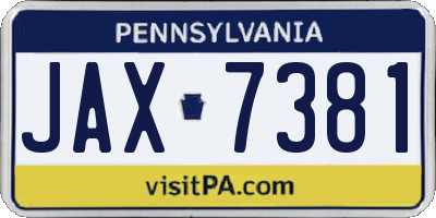 PA license plate JAX7381